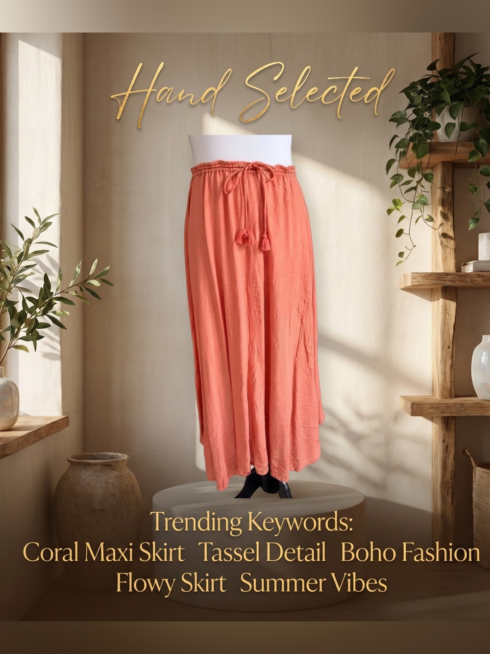 O'Neill Terracotta Coral Crinkle Maxi Skirt Elastic Waist Boho Gorpcore S